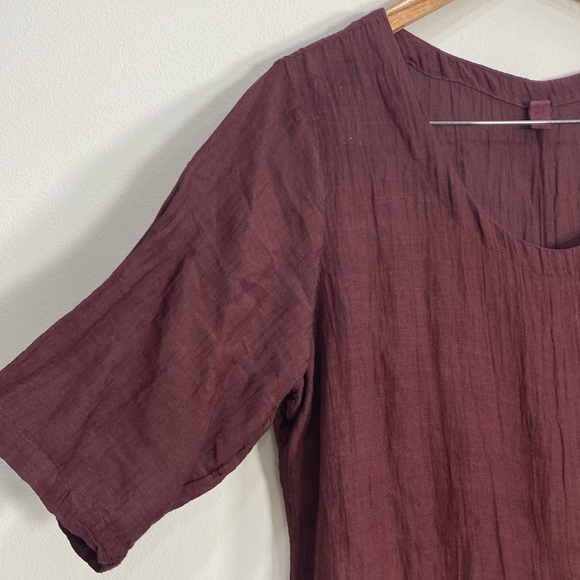 Boho Chic Ballon Dress Crinkle Gypsy Short Sleeve M/L Maroon - Picture 4 of 10